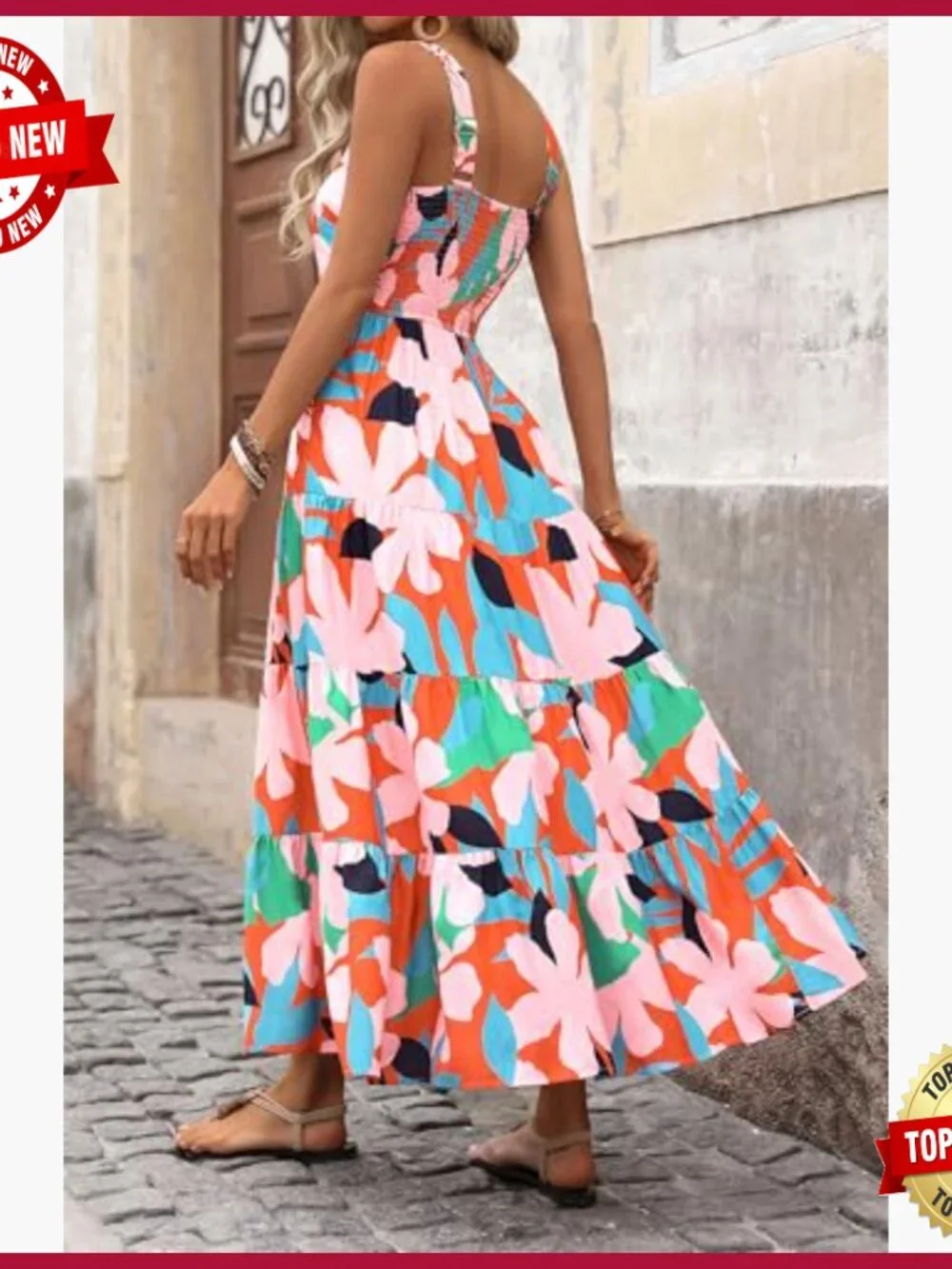 Floral Maxi Dress Sleeveless Square Neck Boho Summer Casual - Picture 2 of 7